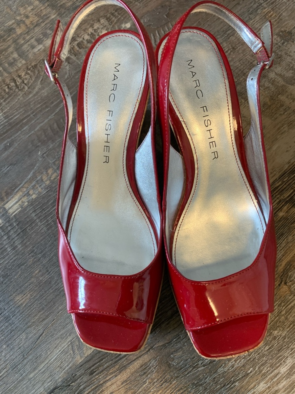 Marc Fisher Red Patent Slingback Peep Toe Heels